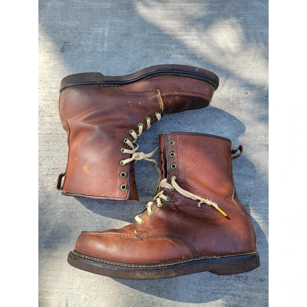 VTG 1960s Cushioned Gold Bond Work Boots Leather‎ Moc Toe Hunting Mens Size 10.5